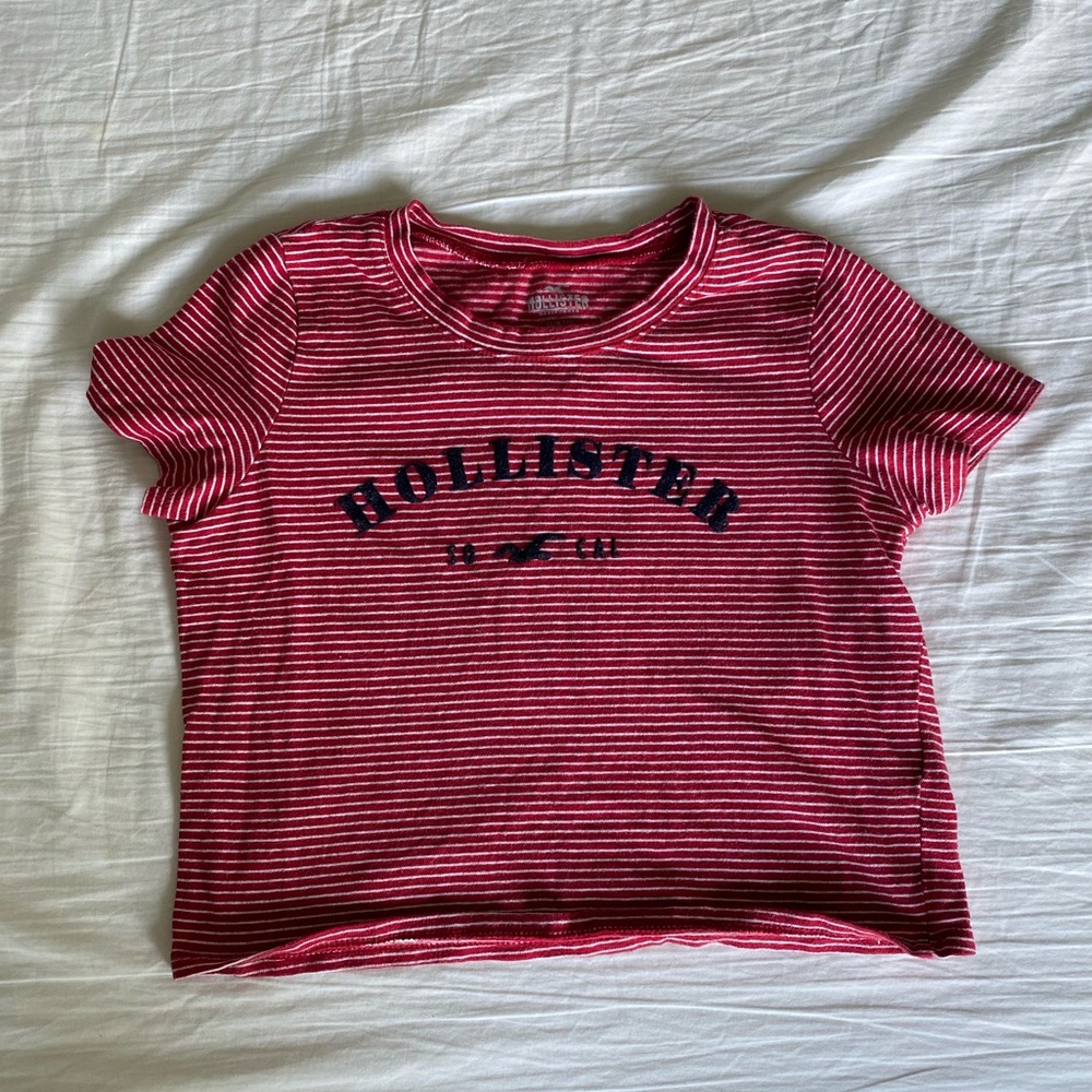 Hollister Pink and White Striped Tee